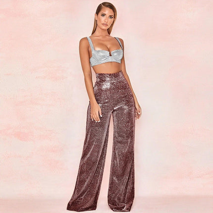 Women's Wide-Leg Trousers Metallic Shimmer