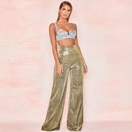 Women's Wide-Leg Trousers Metallic Shimmer