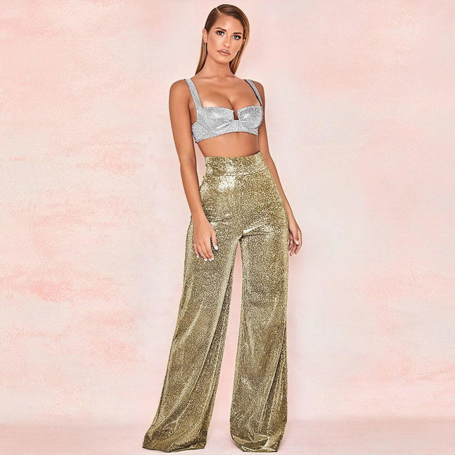 Women's Wide-Leg Trousers Metallic Shimmer