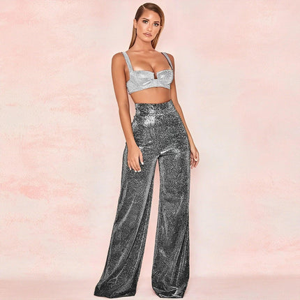 Women's Wide-Leg Trousers Metallic Shimmer