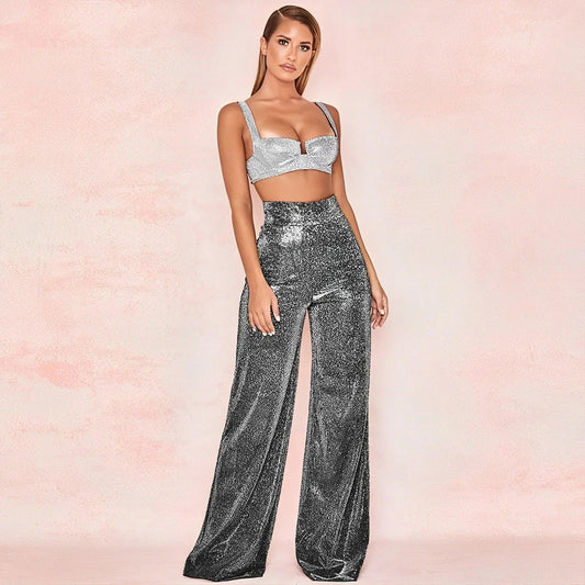 Women's Wide-Leg Trousers Metallic Shimmer