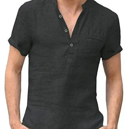 Men’s Short Sleeve Linen Shirt Mandarin Collar