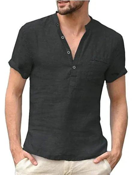 Men’s Short Sleeve Linen Shirt Mandarin Collar