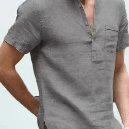 Men’s Short Sleeve Linen Shirt Mandarin Collar
