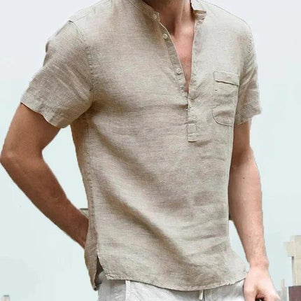 Men’s Short Sleeve Linen Shirt Mandarin Collar