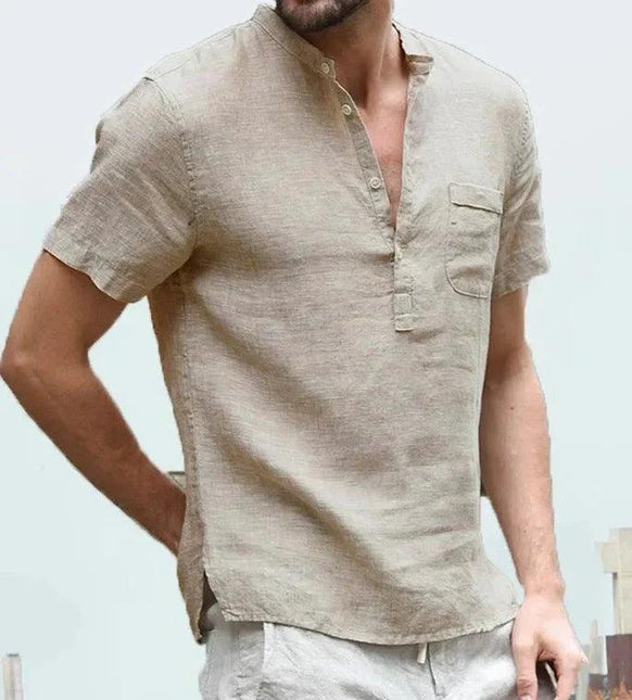 Men’s Short Sleeve Linen Shirt Mandarin Collar