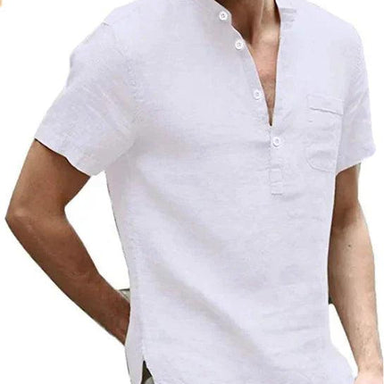 Men’s Short Sleeve Linen Shirt Mandarin Collar