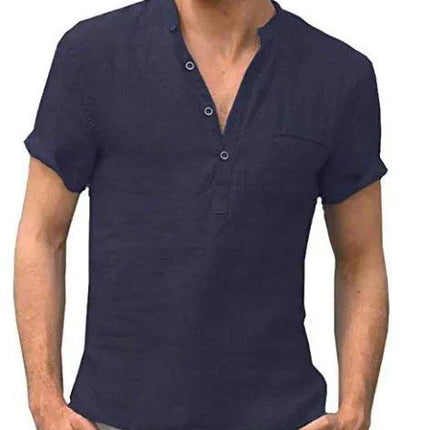 Men’s Short Sleeve Linen Shirt Mandarin Collar
