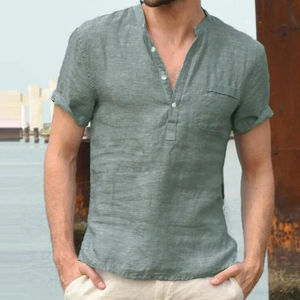 Men’s Short Sleeve Linen Shirt Mandarin Collar