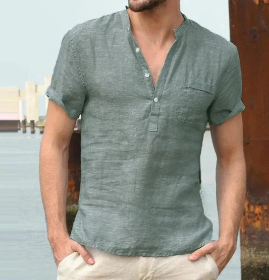 Men’s Short Sleeve Linen Shirt Mandarin Collar