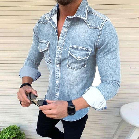 Men's Slim Fit Denim Shirt Cotton Blend