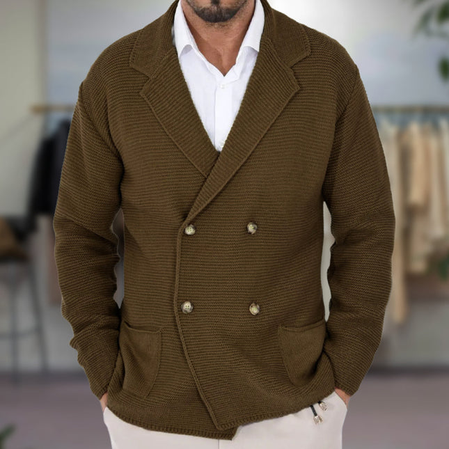 Men's Textured Knit Cardigan Double-Breasted Blazer Lapel Regular Fit