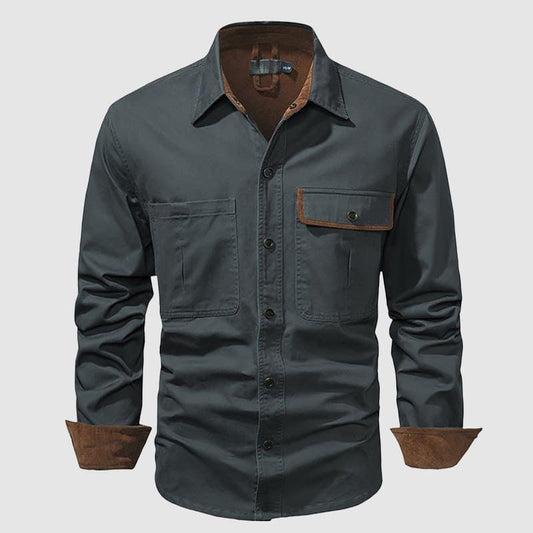 Men’s Long Sleeve Button-Up Shirt 100% Cotton Classic Collar