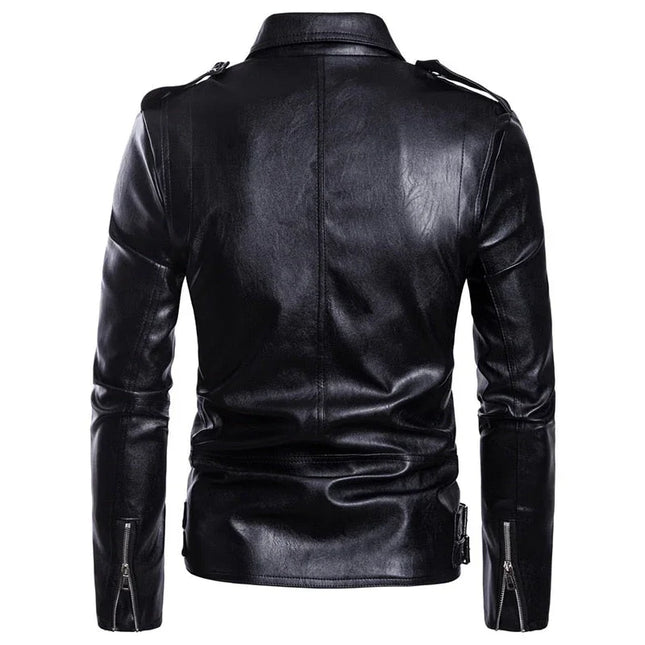 Men's Leather Motorcycle Jacket with Zippers