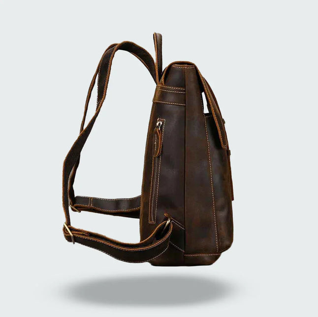Men's Leather Flap Backpack