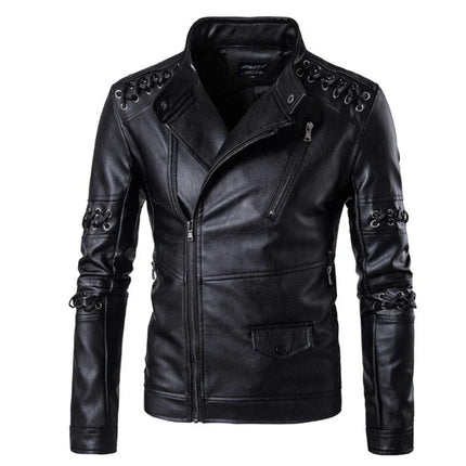 Men's Biker Jacket with Decorative Belts