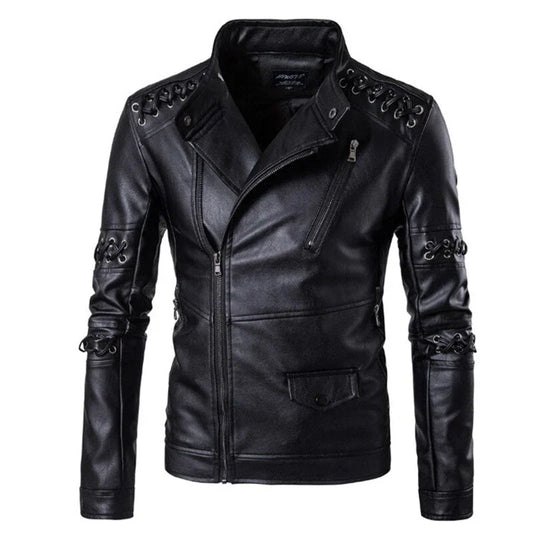Men's Biker Jacket with Decorative Belts