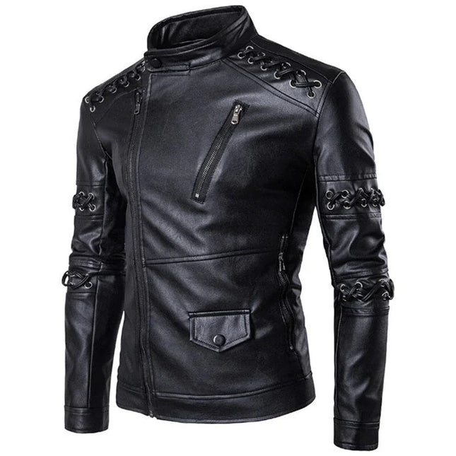 Men's Biker Jacket with Decorative Belts