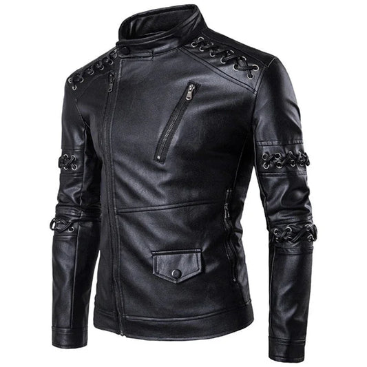 Men's Biker Jacket with Decorative Belts
