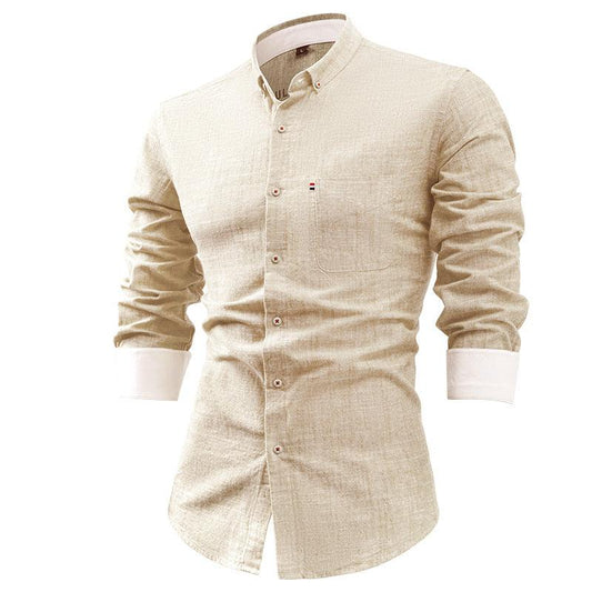 Men’s Slim Fit Button-Up Shirt Cotton Linen Blend