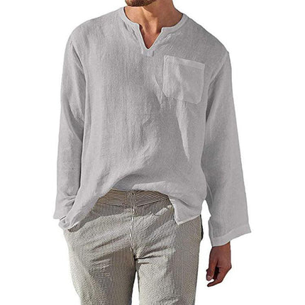 Men's Casual Long Sleeve Shirt Linen Cotton Blend