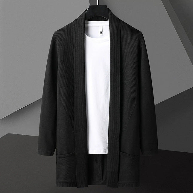 Men's Slim Fit Cardigan Sweater Knit Open Front Long Sleeve with Pockets
