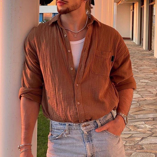 Men’s Lightweight Cotton Blend Long Sleeve Button Down Shirt