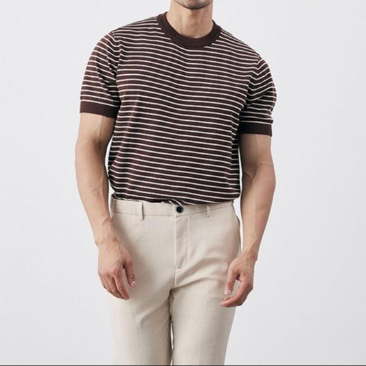 Men's Slim Fit Knit T-Shirt Cotton Blend Horizontal Stripe
