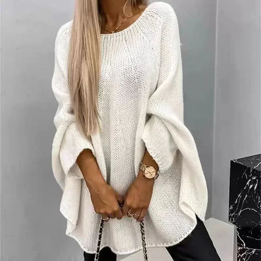 Women's Oversized Knit Cape Sweater Wool Blend Batwing Sleeves