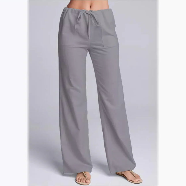 Women's Loose Fit Casual Trousers Cotton Linen Blend with Drawstring Waist