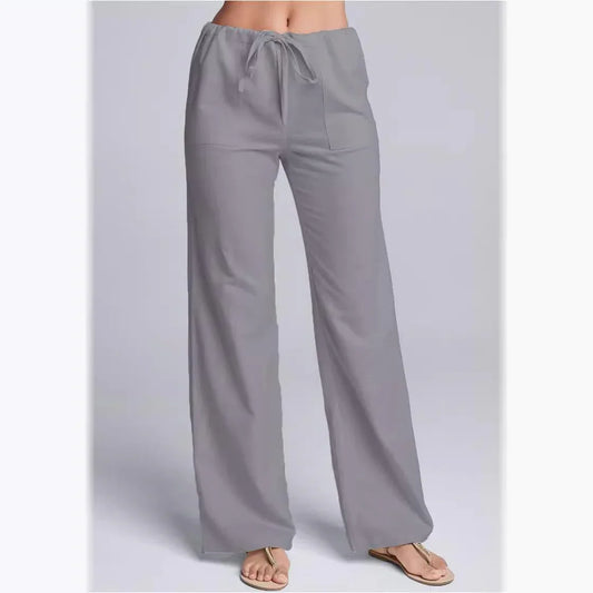 Women's Loose Fit Casual Trousers Cotton Linen Blend with Drawstring Waist