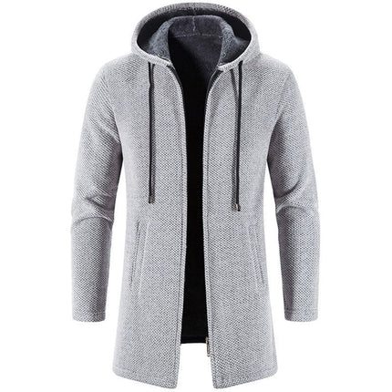 Men's Hooded Zip-Up Cardigan Jacket Chenille Knit Relaxed Fit