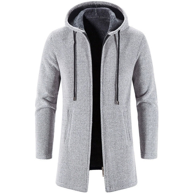 Men's Hooded Zip-Up Cardigan Jacket Chenille Knit Relaxed Fit