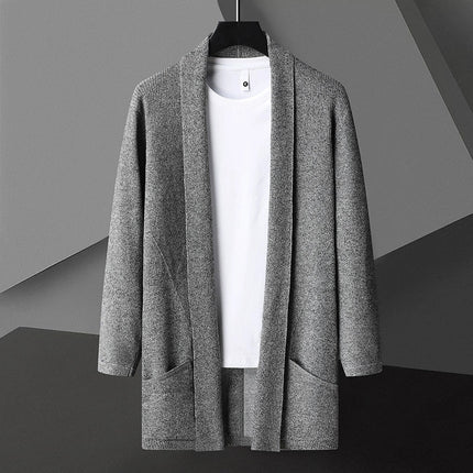 Men's Slim Fit Cardigan Sweater Knit Open Front Long Sleeve with Pockets