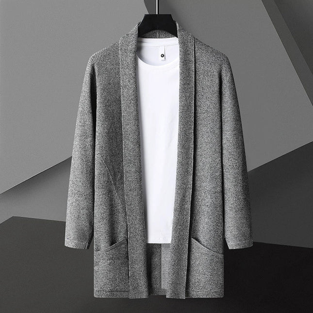 Men's Slim Fit Cardigan Sweater Knit Open Front Long Sleeve with Pockets