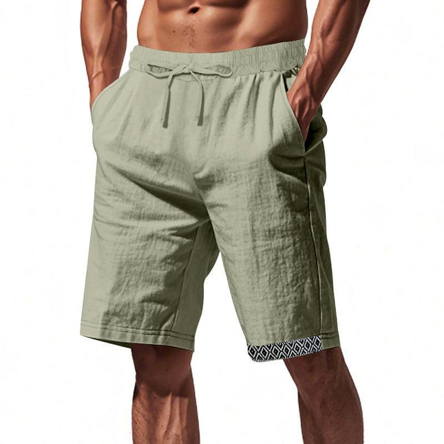 Men's Loose Fit Shorts with Drawstring Waist and Boho Trim