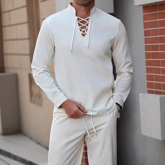 Men’s Relaxed Fit Henley Shirt Cotton Linen Blend