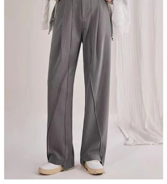 Women's High Waist Straight Leg Trousers Soft Drape Full Length