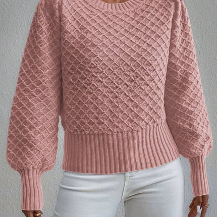 Women's Wool Blend Pullover Sweater - Relaxed Fit, Quilted Texture, Crew Neck