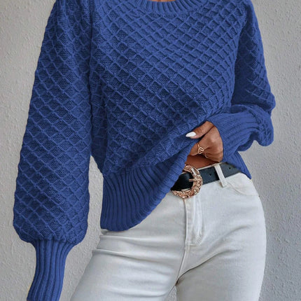 Women's Wool Blend Pullover Sweater - Relaxed Fit, Quilted Texture, Crew Neck