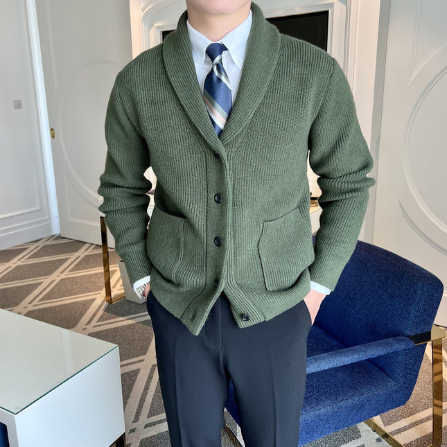 Men’s Ribbed Knit Shawl Collar Cardigan