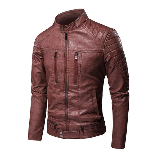 Men's Casual PU Leather Jacket Stand-Up Collar