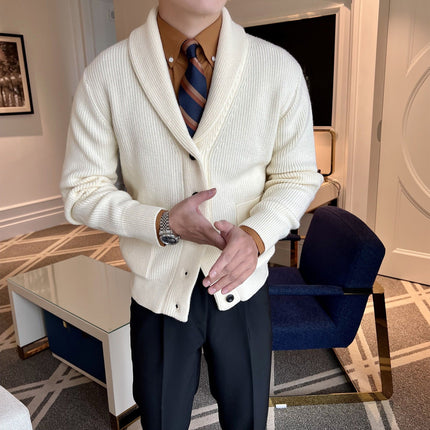 Men’s Ribbed Knit Shawl Collar Cardigan