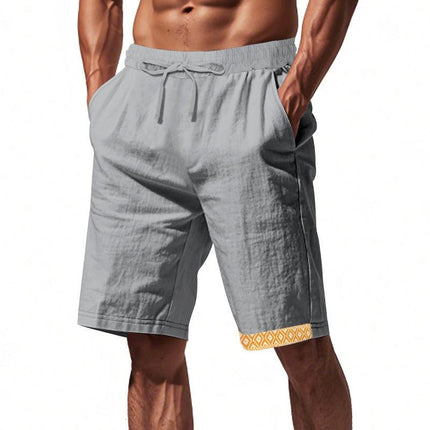 Men's Loose Fit Shorts with Drawstring Waist and Boho Trim