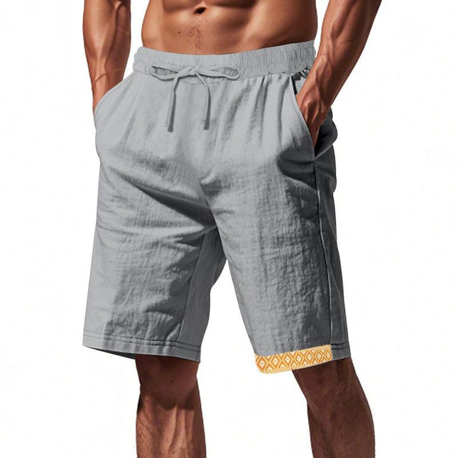 Men's Loose Fit Shorts with Drawstring Waist and Boho Trim