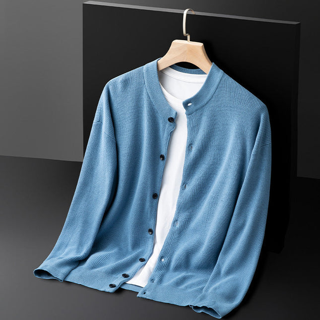 Men’s Knit Cardigan Slim Fit Button Front Ribbed Trim
