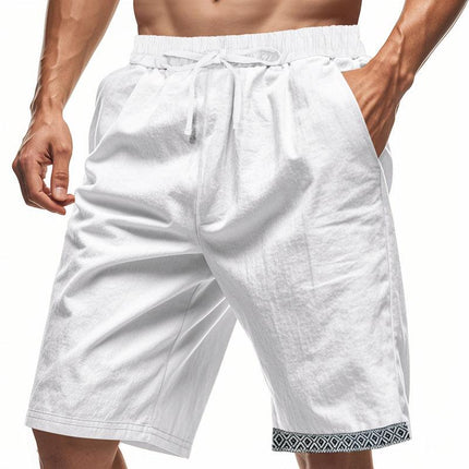 Men's Loose Fit Shorts with Drawstring Waist and Boho Trim