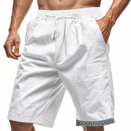 Men's Loose Fit Shorts with Drawstring Waist and Boho Trim
