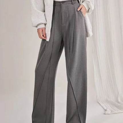 Women's High Waist Straight Leg Trousers Soft Drape Full Length