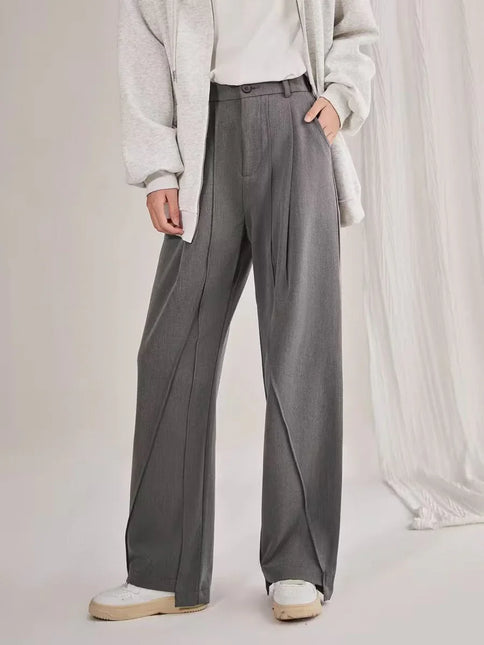 Women's High Waist Straight Leg Trousers Soft Drape Full Length